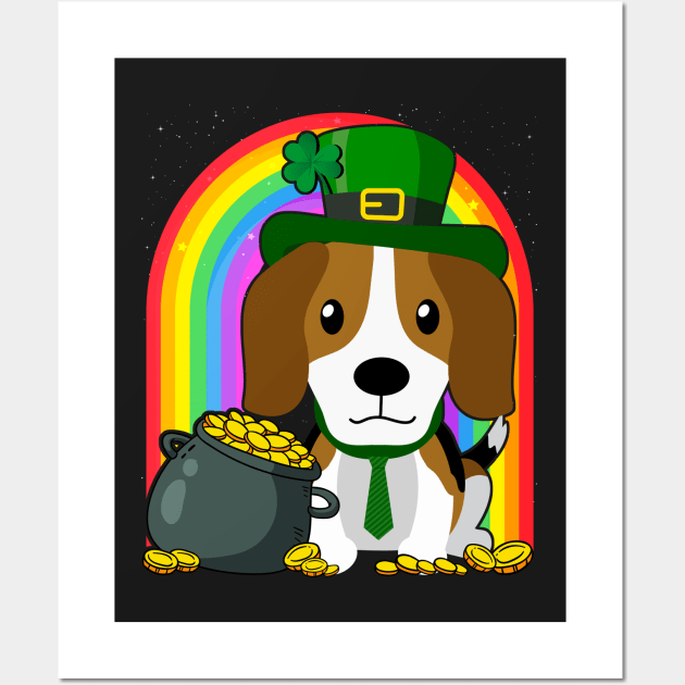 Beagle Rainbow Irish Clover St Patrick Day Dog Gift graphic Wall Art by theodoros20